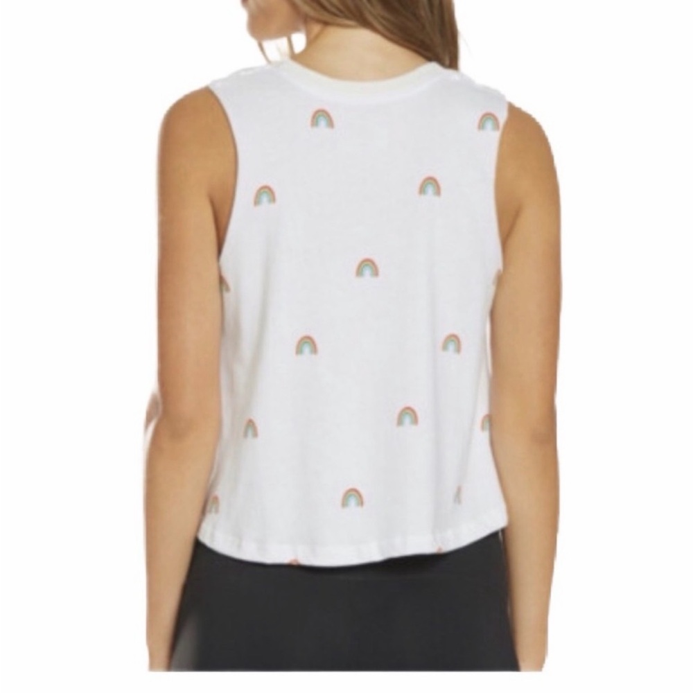 Spiritual Gangster White Crop Tank with Mini Rainbow Motif •EUC - Picture 3 of 7
